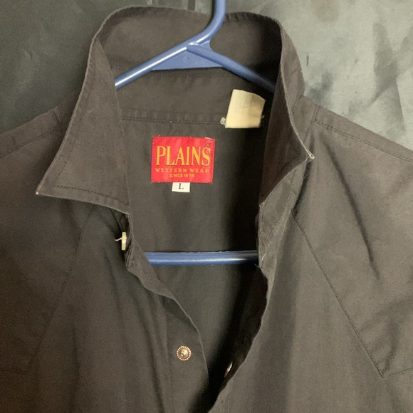 MAN IN BLACK: PLAINS WESTERN-WEAR CLASSIC BLACK PEARL SNAP size Large - Picture 2 of 4